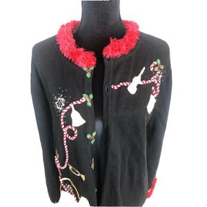 Longaberger Homestead Sz Medium Christmas Holiday Long Sleeve Button Sweater